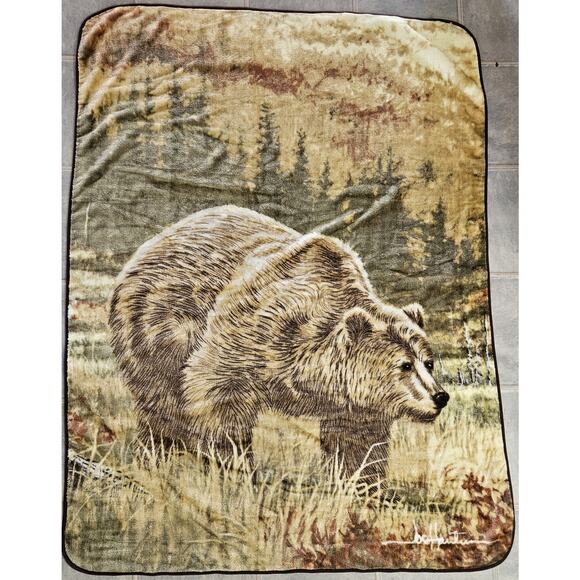 Northwest Grizzly Bear Blanket Super Soft Polyester 78x59 Blanket‎ - Picture 1 of 7